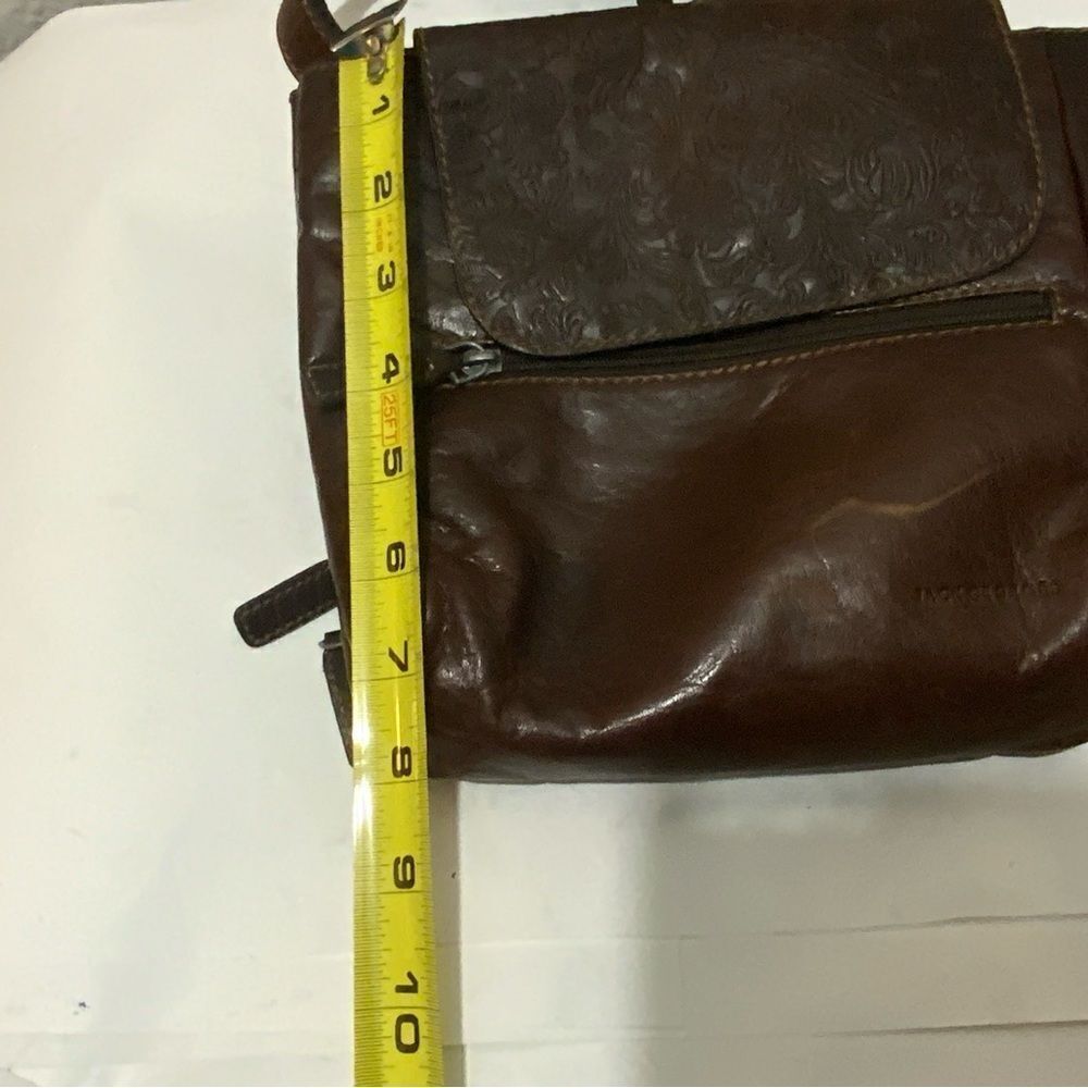 Jack Georges Voyager Leather Crossbody Brown Boho Cottage Embossed Floral - Picture 9 of 16